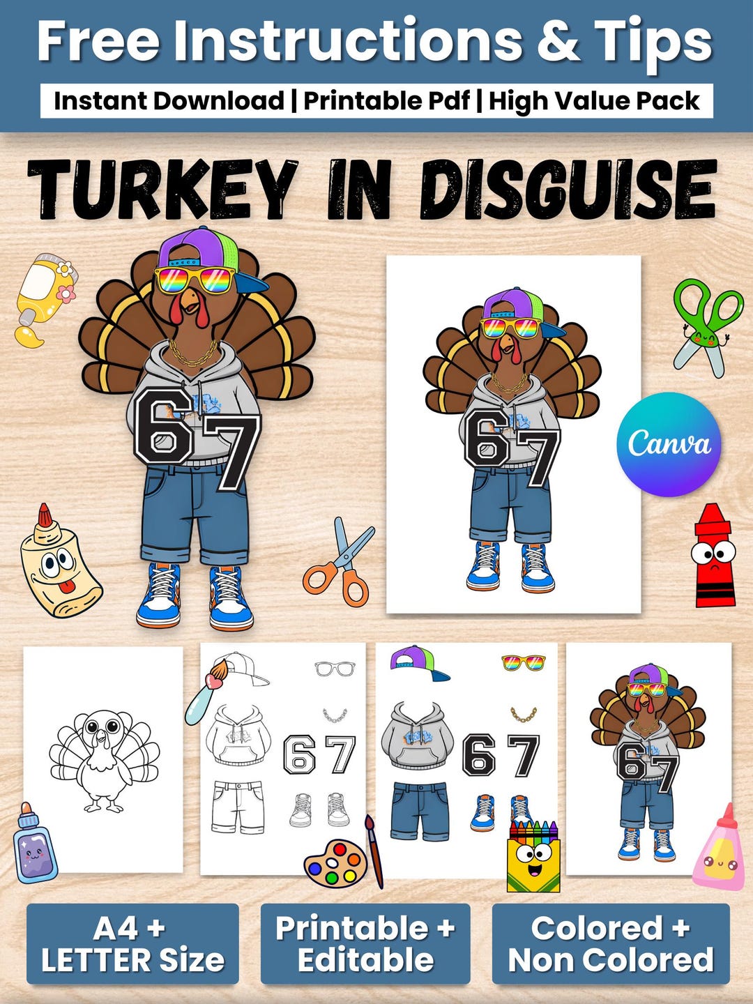 Funny 67 Bruh Turkey Disguise Printable, Six Seven Thanksgiving Costume ...