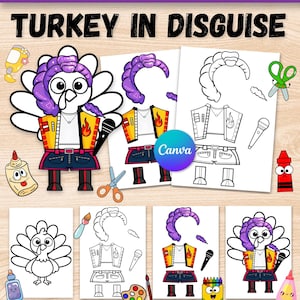 Turkey Disguise Craft Kit, Singing Star Disguise, Turkey Disguise Rome Printable, Rome Turkey Disguise Craft for Kids, Diy Turkey Disguise