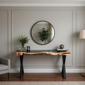 Live Edge Epoxy Console Table, Wooden Resin Entryway Table, Modern Hallway Furniture, Handmade River Console Table, Luxury Sofa Table Decor
