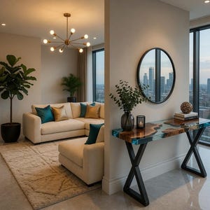 Luxury Epoxy Console Table, Live Edge Wood Resin Table, Modern Entryway Table, Ocean Blue Epoxy Furniture, Handmade Sofa Table