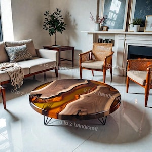 Luxury Handmade Pebble Epoxy River Coffee Table | Solid Wood Resin Table | Coastal Home Decor