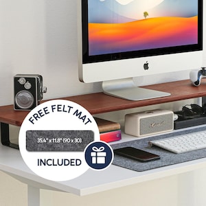 Monitorständer aus dunkler Eiche, ergonomischer Desktop-Regal, industrieller Computerständer aus Holz