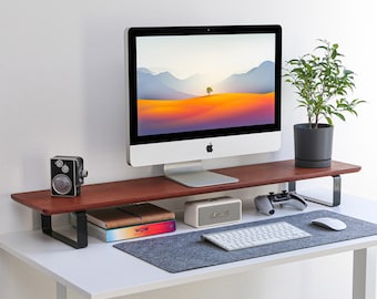 Wood Monitor Stand Riser: Monitor Stand Desk Organizer, Wooden Laptop Stand, Desk Shelf for Home Office