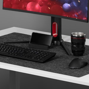 Large felt desk mat, custom mouse pad, coworker gift, workspace organizer, black keyboard mat