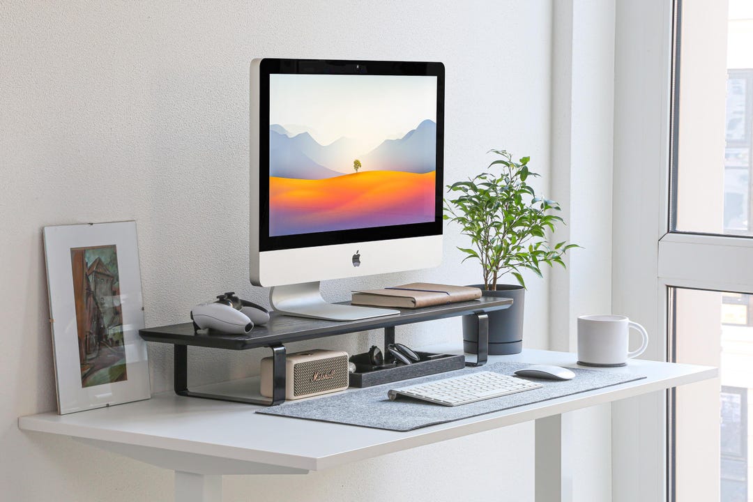 Modern Desk Monitor Riser Modern Black Desk Monitor Stand, Scandi Desk Setup, Ergonomic Office ...