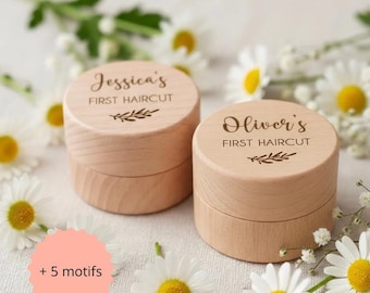 Personalized First Lock of Hair Keepsake Box – Engraved Wooden Baby Box – Birth or Christening Gift