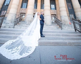 Extra Long and Wide Cathedral Veil with Lace Border