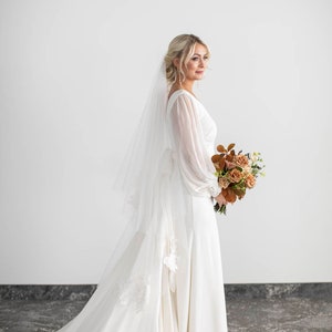 Fold Over Wedding Veil with Floral Lace Applique