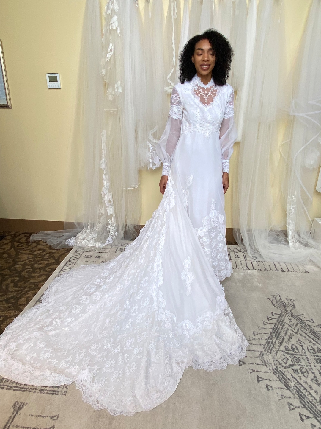 Mabel Wedding Dress; Vintage Prairie Wedding Dress, With Bishop