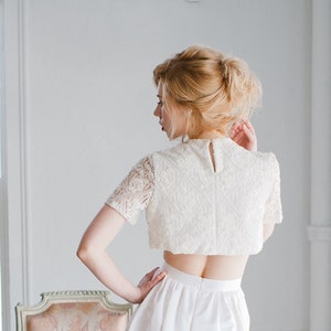 Opal Beaded Lace Crop Top Wedding Dress Handmade Wedding Cropped Top Bridal Crop Top image 2