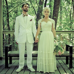Emily-Rose: Classic Simple Wedding Gown Handmade with Lace and Chiffon and Lace Cap Sleeves