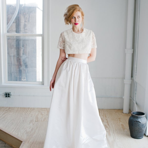 Harper bruiloft rok: Zijde satijn vloer lengte verzameld rok; Bruids hoge taille rok; Full Length handgemaakte Bridal rok