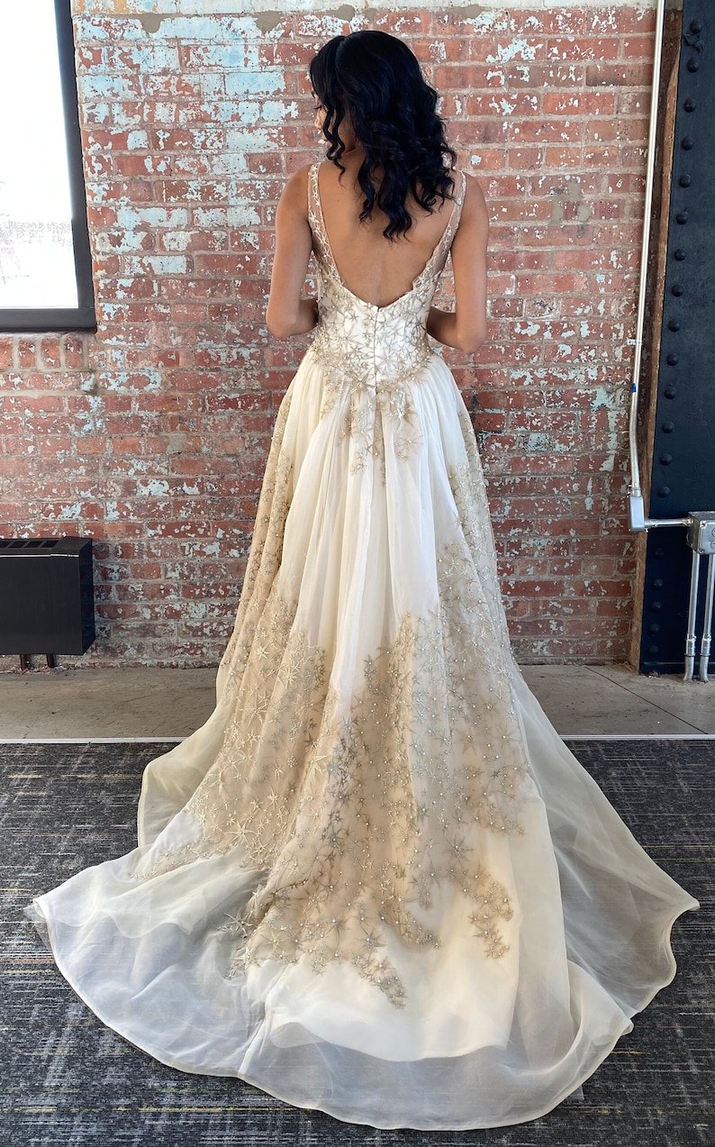 Estella Wedding Dress 1940's Redesigned Vintage Wedding Dress, Sleeveless, Gold Star Applique