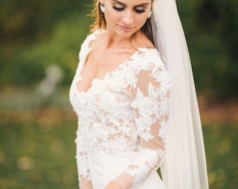 Jordan: Elegant Fit and Flare Wedding Gown Handmade with Lace and Stretch Crepe