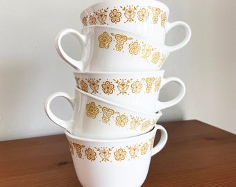 Vintage Corelle Butterfly Gold Design 1980s Livingware by Corning Tea Cup Set