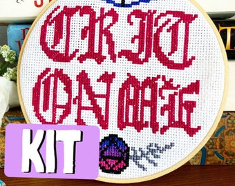 Dungeons and Dragons D20 Complete Counted Cross Stitch Kit |  Gothic Fancy Letter Crit On Me |  Nerdy Geeky Wall Decor | Gift for Him Her