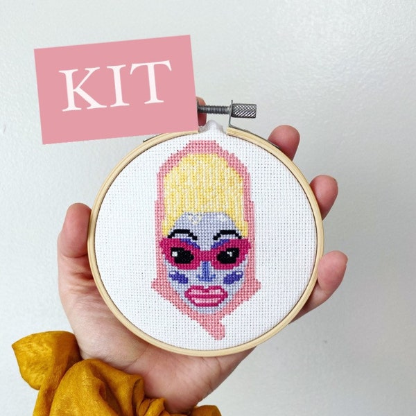 Stunning Gorgeous Drag Queen Juno Birch Complete Counted Cross Stitch Beginner Kit | 4 Inch | Ready to Ship | Needle - Yes thats Happening