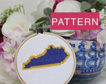 Beginners Kentucky State Cross Stitch Pattern | Two Color and 3 Inch Hoop | Proceeds to help Eastern KY