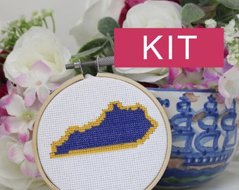 Beginners Kentucky State Cross Stitch Kit |  Two Color and 3 Inch Hoop | Proceeds to help Eastern KY