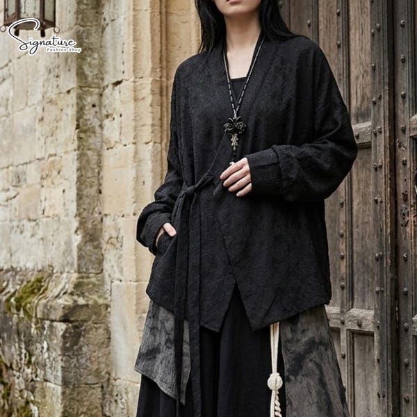Tie Up Shirt | Flowy Loose Fit Top | Daily Wear | Dark Aesthetic Style