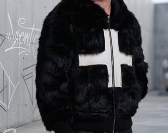 Men's Black Zip-Up Jacket | Retro Warm Overcoat | Grunge Y2K Streetwear Fashion