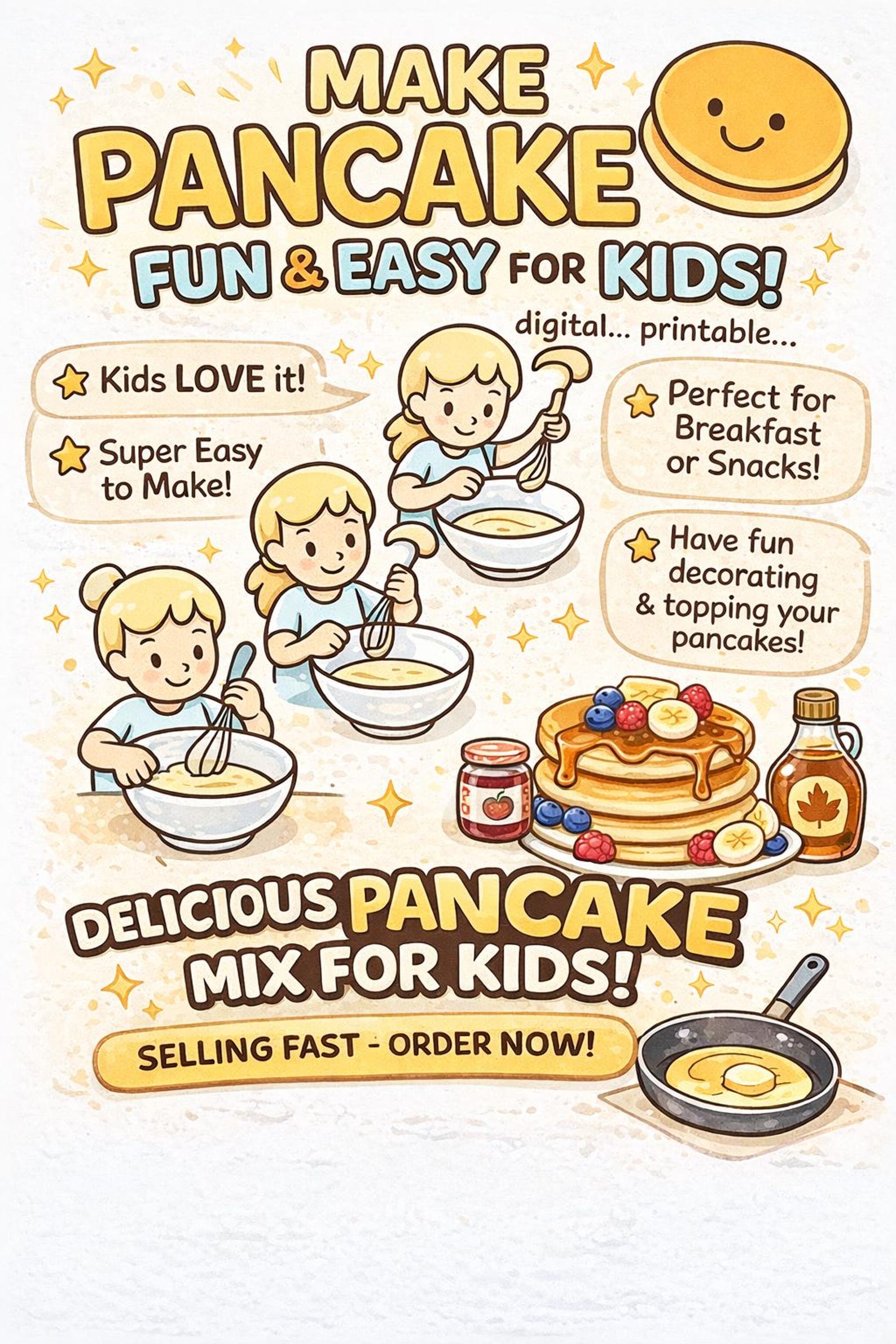 Easy Pancake Recipe for Kids (printable) - Etsy