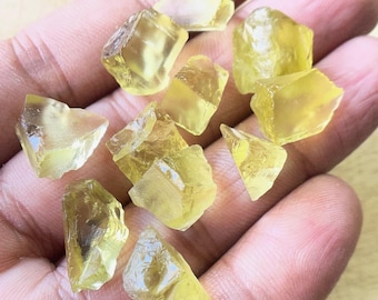 10PCS-100% Natural Lemon Quartz Rough, AAA+Raw Lemon Quartz Rough Gemstone, (10/15 MM) Genuine Unpolished Quartz, Specimen Crystal