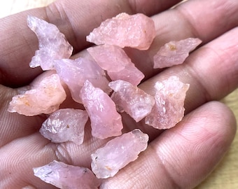 12 PCS-Natural Rose Quartz Rough, Raw Rose Quartz Gemstones Pink Quartz Crystal Chunk Stone Jewelry Making Quartz Rough 15/17 MM