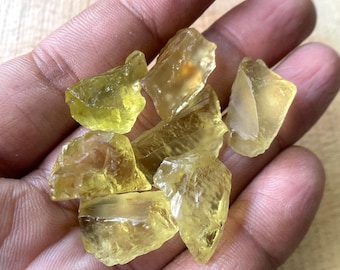 7PCS 100% Natural Lemon Quartz Roughs, Genuine Quartz Raw Lemon Quartz Rough Gemstone (18/22MM) Jewelry Making Healing Crystal