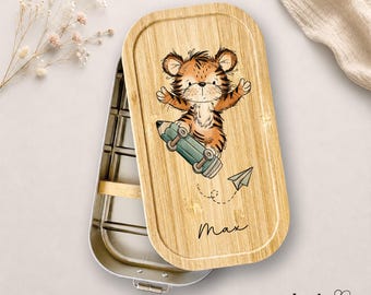 Brotdose personnalisée Kinder Tiger | Edelstahl Lunchbox avec nom | Geschenk Einschulung Jeune | Kita Brotdose