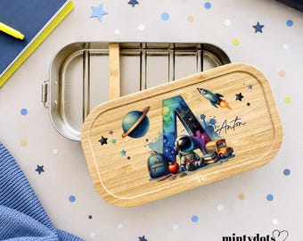 Brotdose personnalisée Kinder Weltraum | Edelstahl Lunchbox avec nom | Geschenk Einschulung Junge | Brotdose Kita