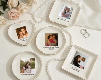 Bandeja para joyas con foto personalizada, bandeja para joyas de la madre de la novia, plato de cerámica con imagen para anillos, regalo para el Día de la Madre, regalo de boda.