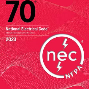 May include: A red cover with white text and graphics for the NFPA 70 National Electrical Code 2023. The cover includes the NFPA logo, the number 70, and the letters "nec" inside a white circle with lightning bolt graphics.