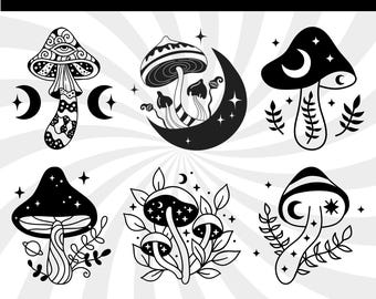 Mystieke paddestoel SVG, boho bloemen clipart (digitale download)