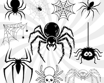 Spider SVG Cut Files, Spiderweb Clipart, Halloween Spider (Digital Download)