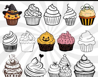 Cupcake SVG Clipart Bundle, Birthday Dessert (Digital Download)