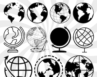 Globe SVG Bundle, World Map Clipart, Earth Silhouette (Digital Download)