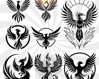 Phoenix Vogel SVG-Bundle, Silhouette Vektor Clipart (digitaler Download)