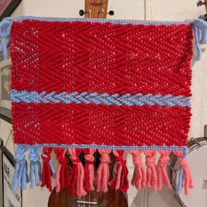 Salish Wool Wall Weaving – “Darling, You’re Different” – Bold Pink, Red & Blue Fiber Art – One of a Kind