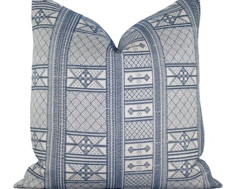 READY TO SHIP, Outdoor pillow cover, Masai Indigo on Natural, geometric tribal, Spark Modern pillow
