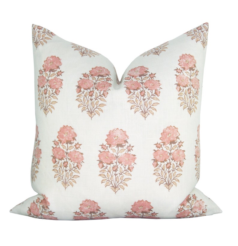 Mughal Flower pillow cover in Coral - Lisa Fine Textiles fabric