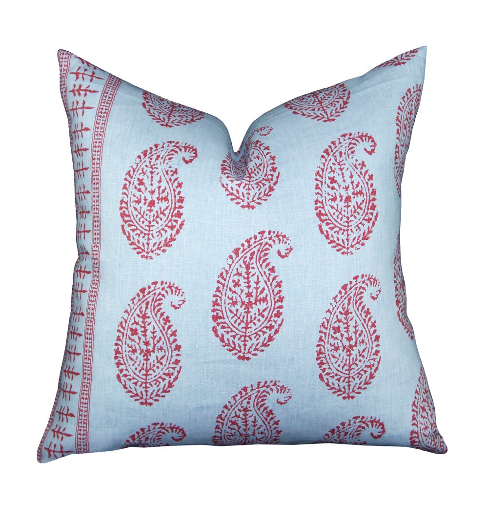 Kashmir Paisley pillow cover in Red/Blue Etsy
