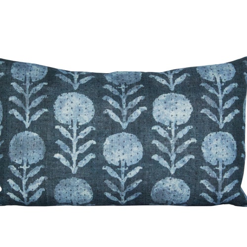 Pillow Cover Zinnia Indigo Lumbar Indigo Floral Spark Etsy