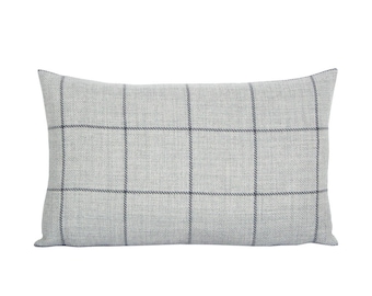 Pillow cover, Bancroft Wool Plaid Fog, lumbar, striped, Spark Modern pillow