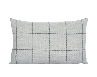 READY TO SHIP, Pillow cover, Bancroft Wool Plaid Fog, lumbar, striped, Spark Modern pillow