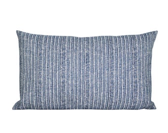 Outdoor pillow cover, Saqqara Atlantic, lumbar, blue stripe, Spark Modern pillow