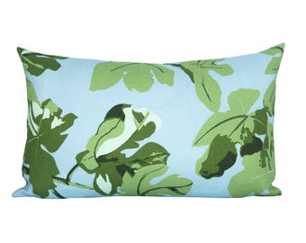 Pillow cover, Fig Leaf, lumbar, floral, Original on Blue, Spark Modern
