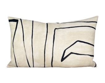 READY TO SHIP, Pillow cover, Graffito Linen/Onyx, lumbar pillow, abstract stripe, Spark Modern pillow