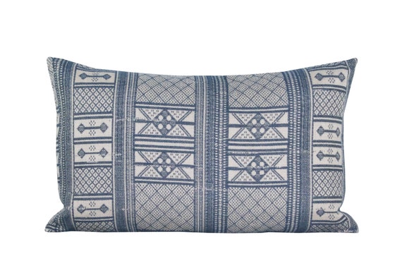 Outdoor Pillow Cover Masai Indigo on Natural Lumbar - Etsy