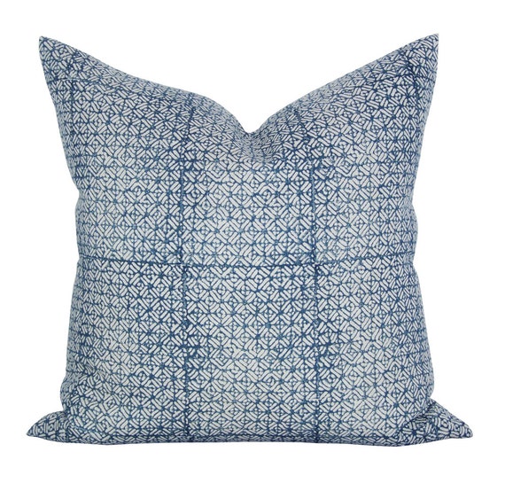 Batik pillow cover in Pacific Blue Linen | Etsy